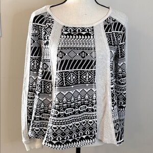 Chip & Pepper Black & cream boho pattern mixed media sweater long sleeves SZ XS